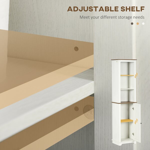 Kleankin Bathroom Cabinet, Tall Storage Cabinet with Door and Adjustable Shelves, 39.5 x 30 x 160 cm, White