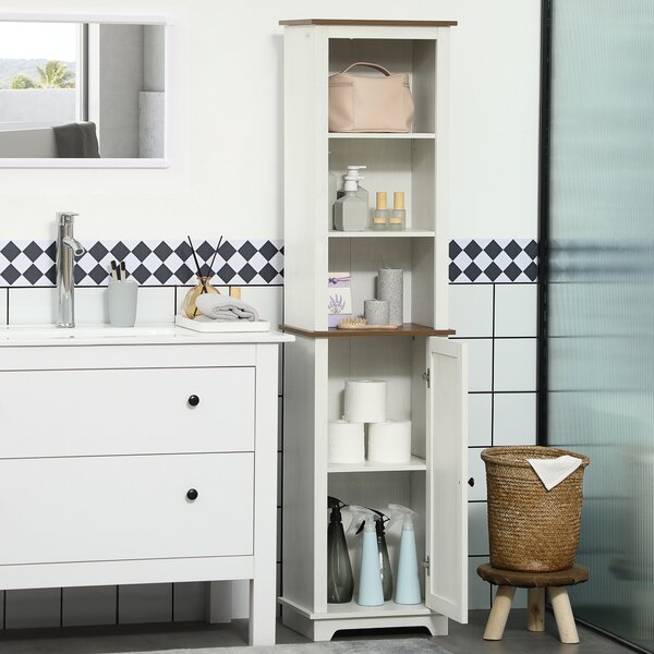 Kleankin Bathroom Cabinet, Tall Storage Cabinet with Door and Adjustable Shelves, 39.5 x 30 x 160 cm, White
