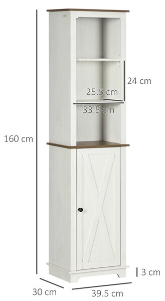 Kleankin Bathroom Cabinet, Tall Storage Cabinet with Door and Adjustable Shelves, 39.5 x 30 x 160 cm, White
