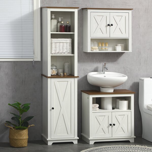 Kleankin Bathroom Cabinet, Tall Storage Cabinet with Door and Adjustable Shelves, 39.5 x 30 x 160 cm, White
