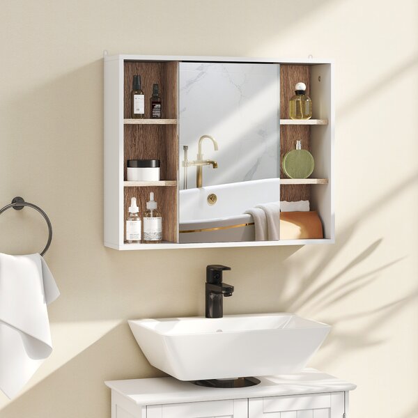 HOMCOM Bathroom Wall Cabinet with Mirror & Adjustable Side Shelves, Space-Saving Design, 1 Inner Shelf, White, 60 x 14.5 x 49.4cm Aosom UK