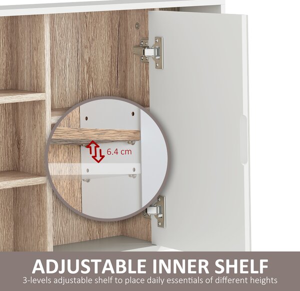 HOMCOM Bathroom Wall Cabinet with Mirror & Adjustable Side Shelves, Space-Saving Design, 1 Inner Shelf, White, 60 x 14.5 x 49.4cm Aosom UK