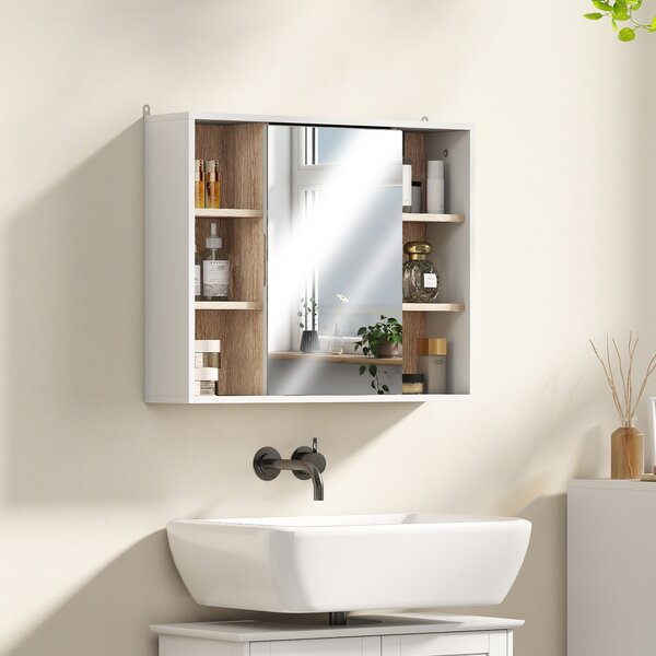 HOMCOM Bathroom Wall Cabinet with Mirror & Adjustable Side Shelves, Space-Saving Design, 1 Inner Shelf, White, 60 x 14.5 x 49.4cm Aosom UK