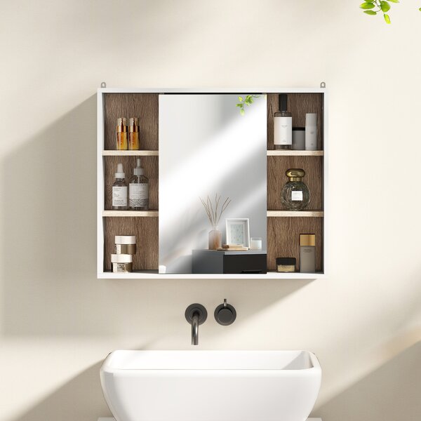 HOMCOM Bathroom Wall Cabinet with Mirror & Adjustable Side Shelves, Space-Saving Design, 1 Inner Shelf, White, 60 x 14.5 x 49.4cm Aosom UK
