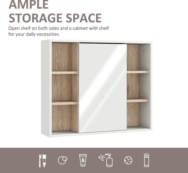 HOMCOM Bathroom Wall Cabinet with Mirror & Adjustable Side Shelves, Space-Saving Design, 1 Inner Shelf, White, 60 x 14.5 x 49.4cm Aosom UK