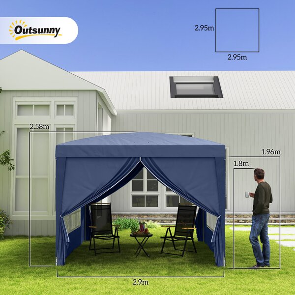 Outsunny 3 x 3m Pop Up Gazebo with Sides, Portable Water Resistant for Weddings, Camping & Outdoor Events, Blue Aosom UK