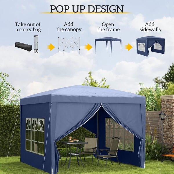 Outsunny 3 x 3m Pop Up Gazebo with Sides, Portable Water Resistant for Weddings, Camping & Outdoor Events, Blue Aosom UK