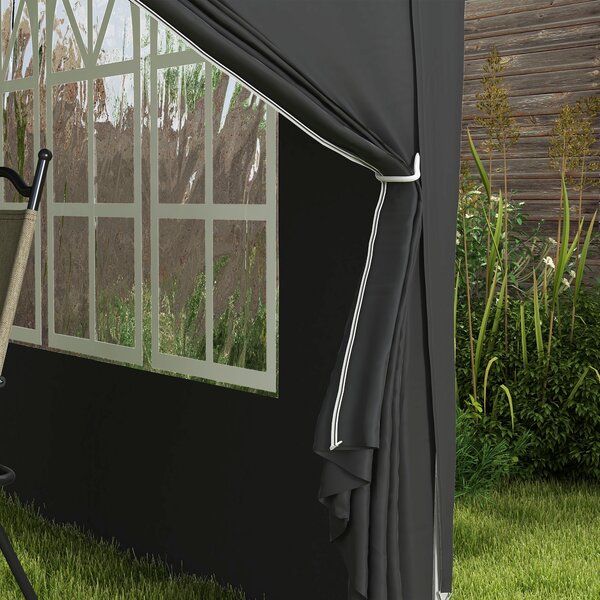 Outsunny 3 x 3m Pop Up Gazebo with Sides, Metal Frame Water Resistant Tent Canopy with Carry Bag and 2 Windows, Black Aosom UK