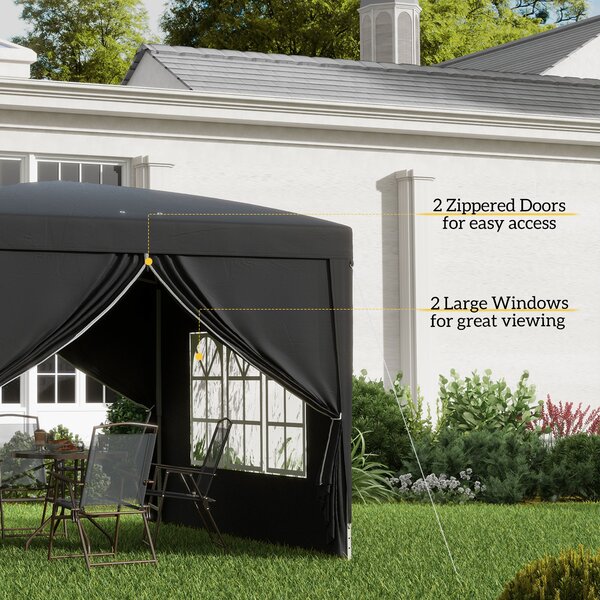 Outsunny 3 x 3m Pop Up Gazebo with Sides, Metal Frame Water Resistant Tent Canopy with Carry Bag and 2 Windows, Black Aosom UK