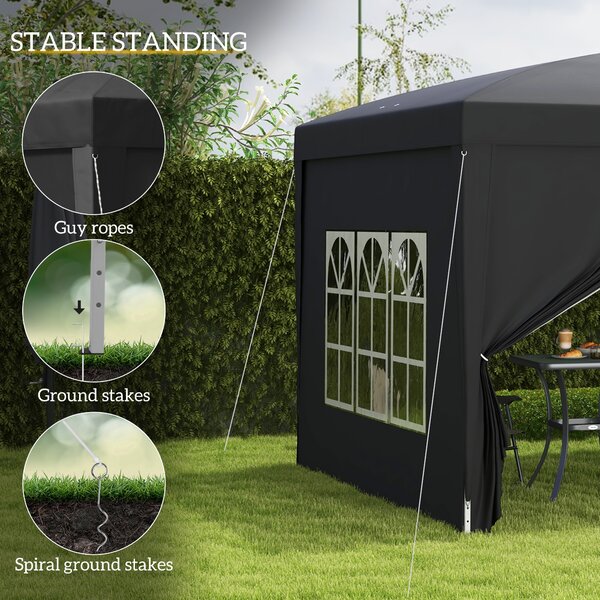 Outsunny 3 x 3m Pop Up Gazebo with Sides, Metal Frame Water Resistant Tent Canopy with Carry Bag and 2 Windows, Black Aosom UK