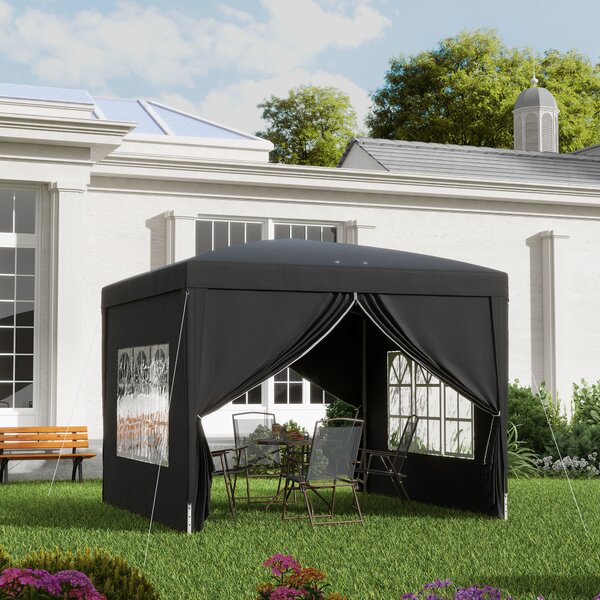 Outsunny 3 x 3m Pop Up Gazebo with Sides, Metal Frame Water Resistant Tent Canopy with Carry Bag and 2 Windows, Black Aosom UK