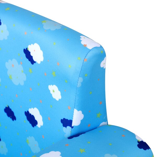 HOMCOM Childrens Sofa Mini Sofa Wood Frame w/ Footrest Anti-Slip Legs High Back Arms Bedroom Playroom Furniture Cute Cloud Star Blue Aosom UK