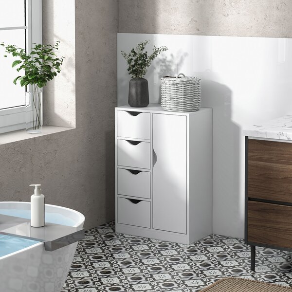 HOMCOM Freestanding Bathroom Cabinet, 4 Drawer Storage Cupboard with Door for Living Room, Kitchen, Bedroom, White Aosom UK