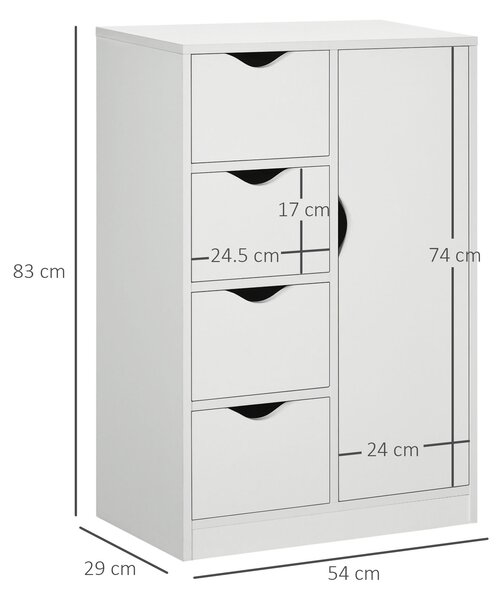 HOMCOM Freestanding Bathroom Cabinet, 4 Drawer Storage Cupboard with Door for Living Room, Kitchen, Bedroom, White Aosom UK