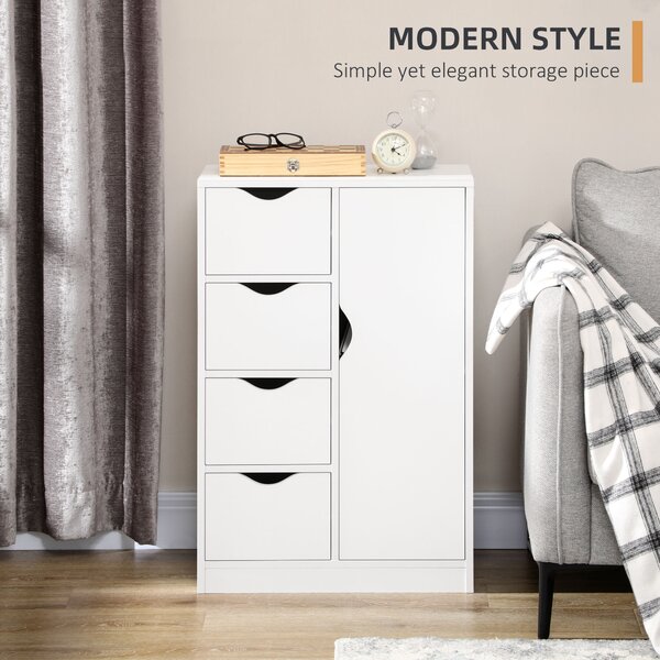 HOMCOM Freestanding Bathroom Cabinet, 4 Drawer Storage Cupboard with Door for Living Room, Kitchen, Bedroom, White Aosom UK