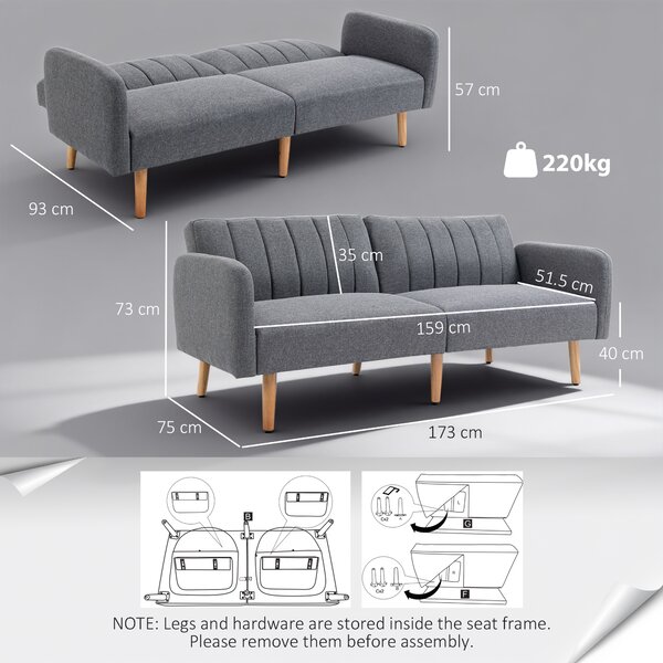 HOMCOM Two Seater Sofa Bed, Convertible Linen Fabric Sofa Couch, Click Clack Sofabed with Adjustable Split Backrest, Cat Scratch Anti, Grey Aosom UK