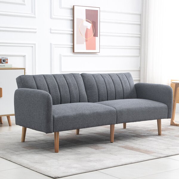 HOMCOM Two Seater Sofa Bed, Convertible Linen Fabric Sofa Couch, Click Clack Sofabed with Adjustable Split Backrest, Cat Scratch Anti, Grey Aosom UK