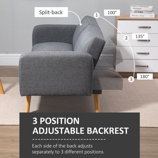 HOMCOM Two Seater Sofa Bed, Convertible Linen Fabric Sofa Couch, Click Clack Sofabed with Adjustable Split Backrest, Cat Scratch Anti, Grey Aosom UK