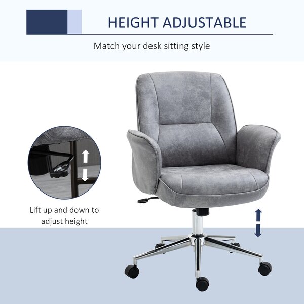 Vinsetto Swivel Ergonomic Office Chair Mid Back Desk Chair for Home Study Bedroom, Cat Scratch Resistant, Light Grey Aosom UK