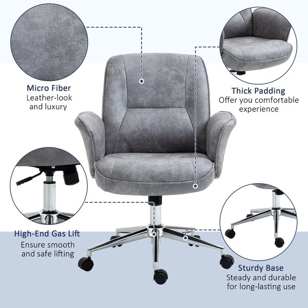 Vinsetto Swivel Ergonomic Office Chair Mid Back Desk Chair for Home Study Bedroom, Cat Scratch Resistant, Light Grey Aosom UK