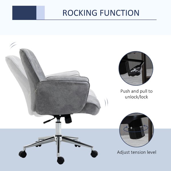 Vinsetto Swivel Ergonomic Office Chair Mid Back Desk Chair for Home Study Bedroom, Cat Scratch Resistant, Light Grey Aosom UK