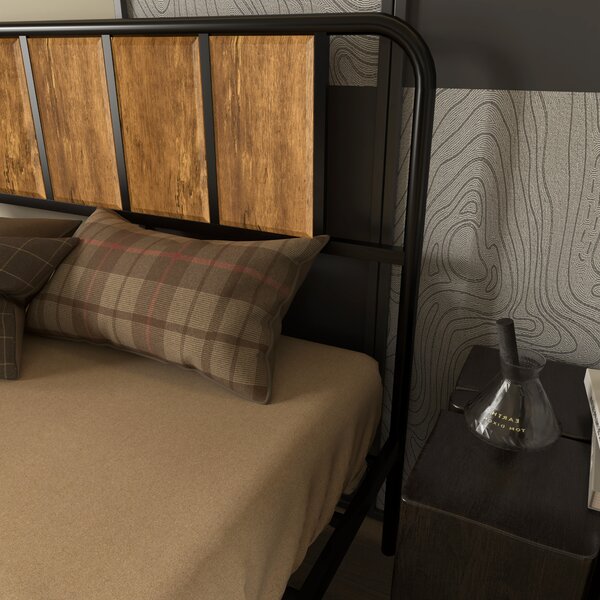 HOMCOM 25.5cm Double Bed Frame, Industrial Bed Base with Headboard, Footboard, Steel Slat Support and Storage, 145 x 199cm, Rustic Brown Aosom UK