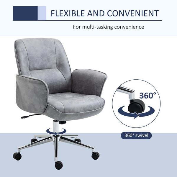 Vinsetto Swivel Ergonomic Office Chair Mid Back Desk Chair for Home Study Bedroom, Cat Scratch Resistant, Light Grey Aosom UK