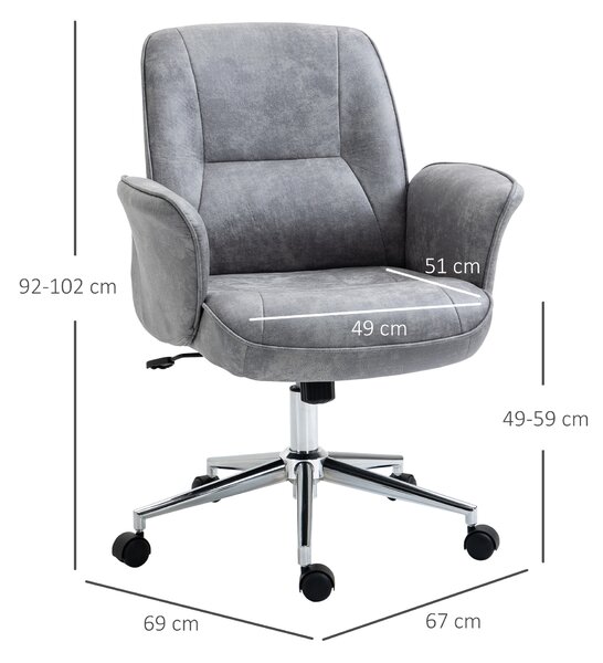 Vinsetto Swivel Ergonomic Office Chair Mid Back Desk Chair for Home Study Bedroom, Cat Scratch Resistant, Light Grey Aosom UK