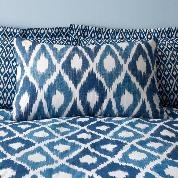 Ayla Ikat Blue 100% Cotton Duvet Cover and Pillowcase Set