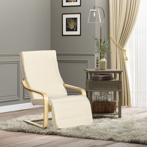Wooden Lounging Chair HOMCOM Relaxing Recliner Lounge Seat with Adjustable Footrest & Removable Cushion, Cream White Aosom UK