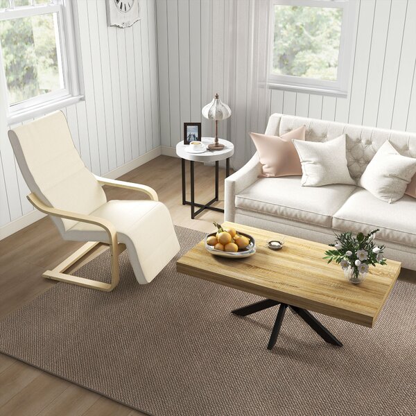 Wooden Lounging Chair HOMCOM Relaxing Recliner Lounge Seat with Adjustable Footrest & Removable Cushion, Cream White Aosom UK