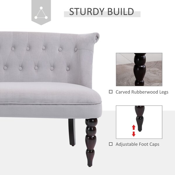 HOMCOM 2 Seat Sofa Lounger Couch with Wood Frame Button Tufts Carved Legs Vintage Design Compact Home Bedroom Loveseat, Grey Aosom UK