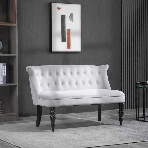 HOMCOM 2 Seat Sofa Lounger Couch with Wood Frame Button Tufts Carved Legs Vintage Design Compact Home Bedroom Loveseat, Grey Aosom UK
