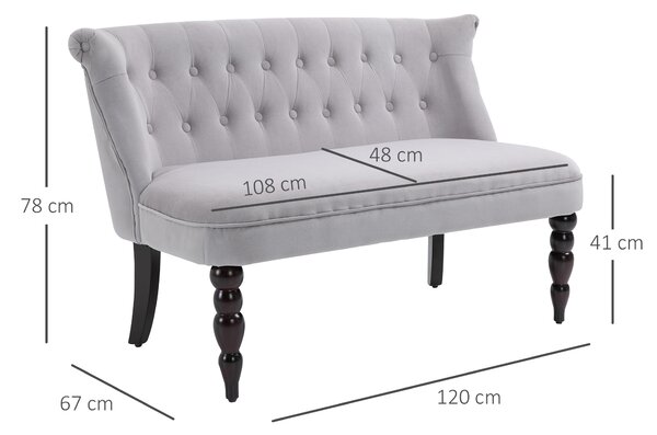 HOMCOM 2 Seat Sofa Lounger Couch with Wood Frame Button Tufts Carved Legs Vintage Design Compact Home Bedroom Loveseat, Grey Aosom UK
