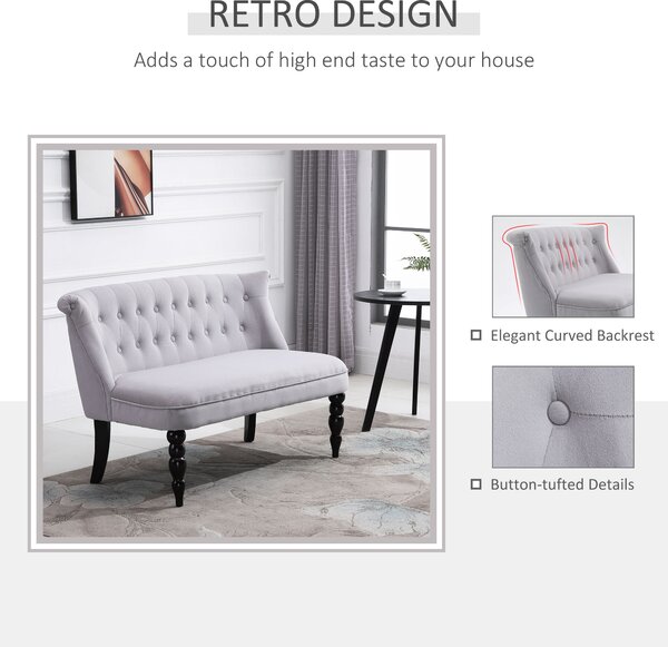HOMCOM 2 Seat Sofa Lounger Couch with Wood Frame Button Tufts Carved Legs Vintage Design Compact Home Bedroom Loveseat, Grey Aosom UK
