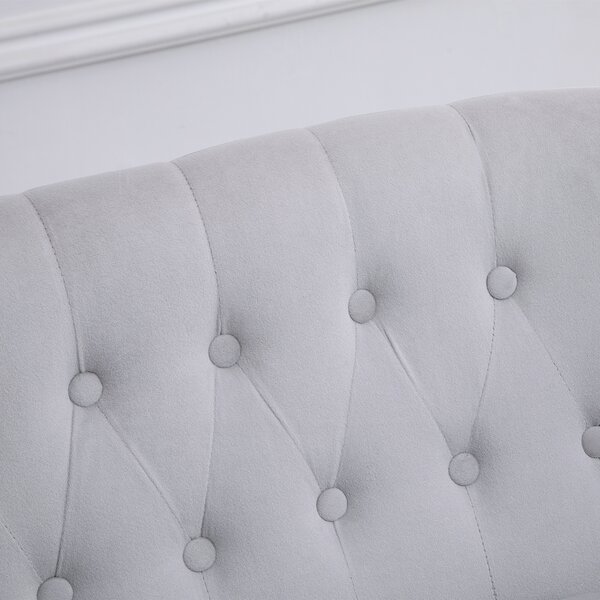 HOMCOM 2 Seat Sofa Lounger Couch with Wood Frame Button Tufts Carved Legs Vintage Design Compact Home Bedroom Loveseat, Grey Aosom UK