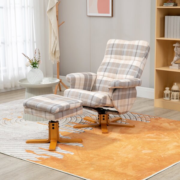 HOMCOM Linen Swivel Recliner Chair with Footstool, Wooden Base, Cat Scratch Resistant, Multicolour Aosom UK