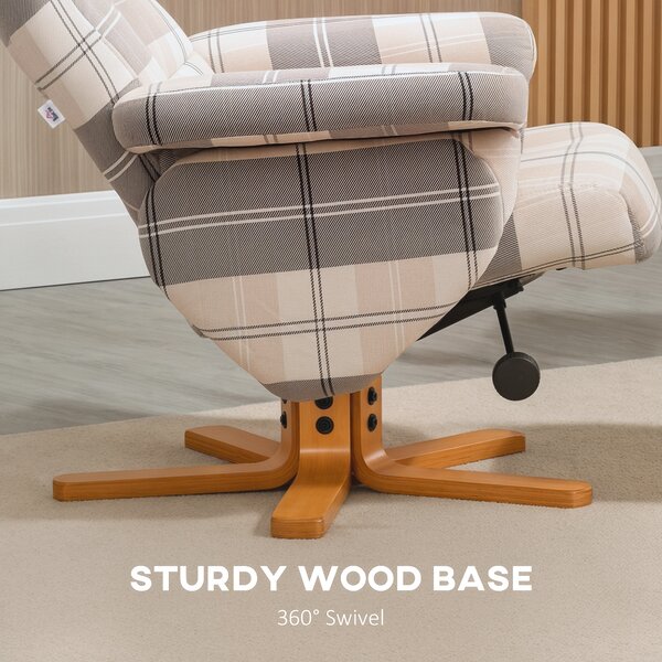 HOMCOM Linen Swivel Recliner Chair with Footstool, Wooden Base, Cat Scratch Resistant, Multicolour Aosom UK