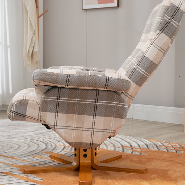 HOMCOM Linen Swivel Recliner Chair with Footstool, Wooden Base, Cat Scratch Resistant, Multicolour Aosom UK