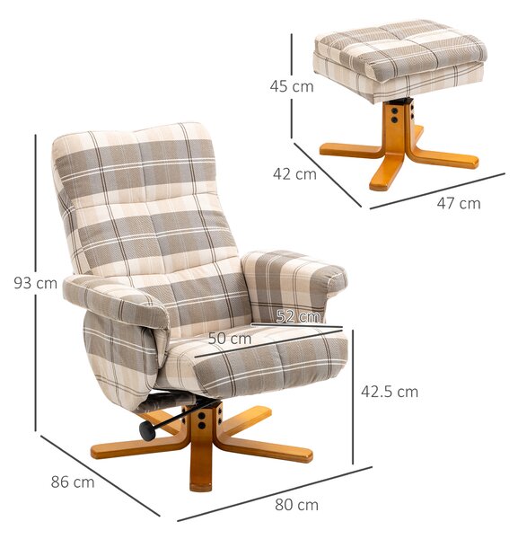 HOMCOM Linen Swivel Recliner Chair with Footstool, Wooden Base, Cat Scratch Resistant, Multicolour Aosom UK