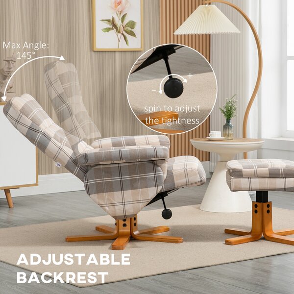 HOMCOM Linen Swivel Recliner Chair with Footstool, Wooden Base, Cat Scratch Resistant, Multicolour Aosom UK