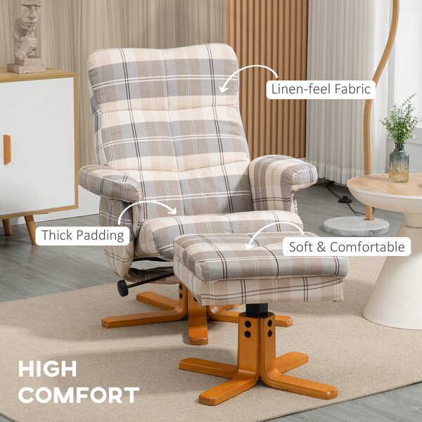 HOMCOM Linen Swivel Recliner Chair with Footstool, Wooden Base, Cat Scratch Resistant, Multicolour Aosom UK