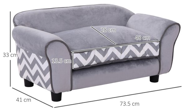 PawHut Dog Bed Sofa Velvet-Feel Pet Sofa Bed with Foam Cushion, Removable and Washable, for Medium Small Dogs, Grey Aosom UK