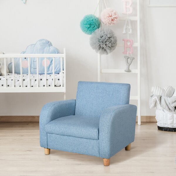 HOMCOM Kids Sofa Mini Sofa Armchair Wood Frame Anti-Slip Legs High Back Bedroom Playroom Furniture for 3-6 Ages, Cat Scratch Anti, Blue Aosom UK