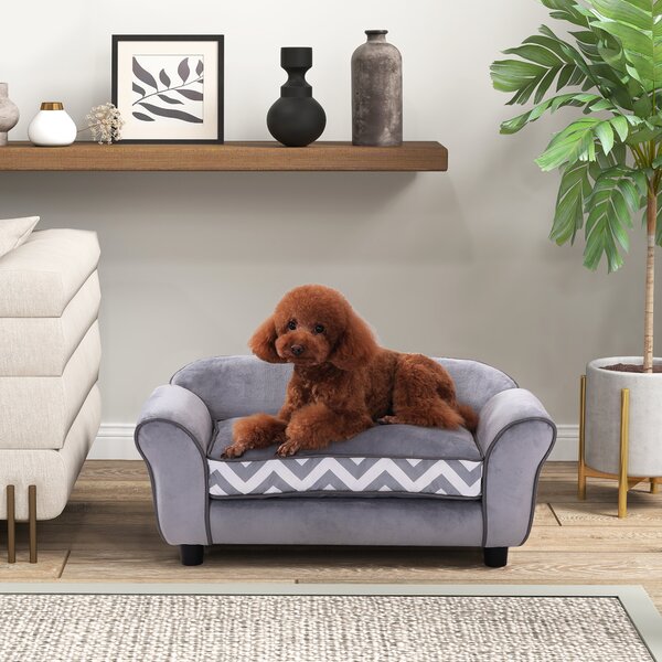 PawHut Dog Bed Sofa Velvet-Feel Pet Sofa Bed with Foam Cushion, Removable and Washable, for Medium Small Dogs, Grey Aosom UK
