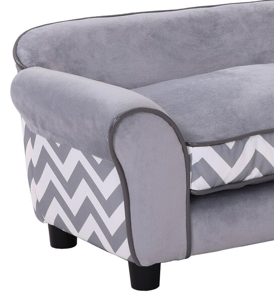 PawHut Dog Bed Sofa Velvet-Feel Pet Sofa Bed with Foam Cushion, Removable and Washable, for Medium Small Dogs, Grey Aosom UK