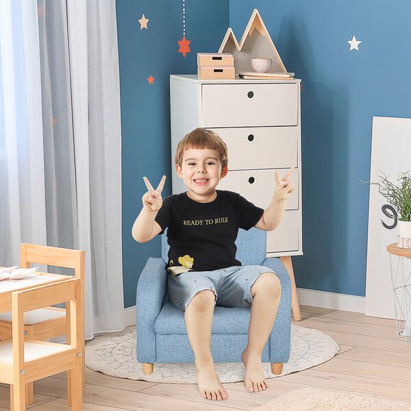 HOMCOM Kids Sofa Mini Sofa Armchair Wood Frame Anti-Slip Legs High Back Bedroom Playroom Furniture for 3-6 Ages, Cat Scratch Anti, Blue Aosom UK