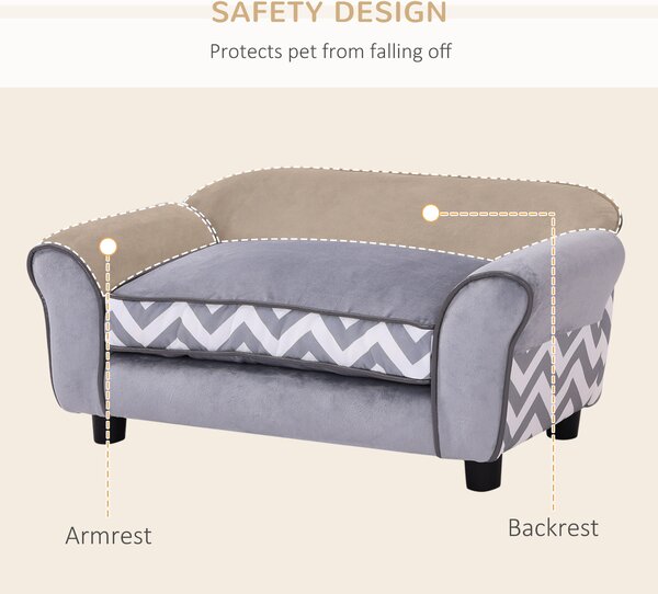 PawHut Dog Bed Sofa Velvet-Feel Pet Sofa Bed with Foam Cushion, Removable and Washable, for Medium Small Dogs, Grey Aosom UK