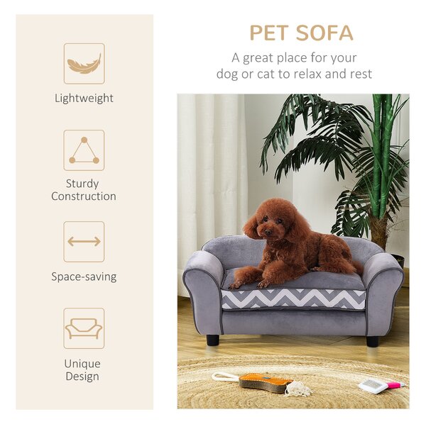 PawHut Dog Bed Sofa Velvet-Feel Pet Sofa Bed with Foam Cushion, Removable and Washable, for Medium Small Dogs, Grey Aosom UK