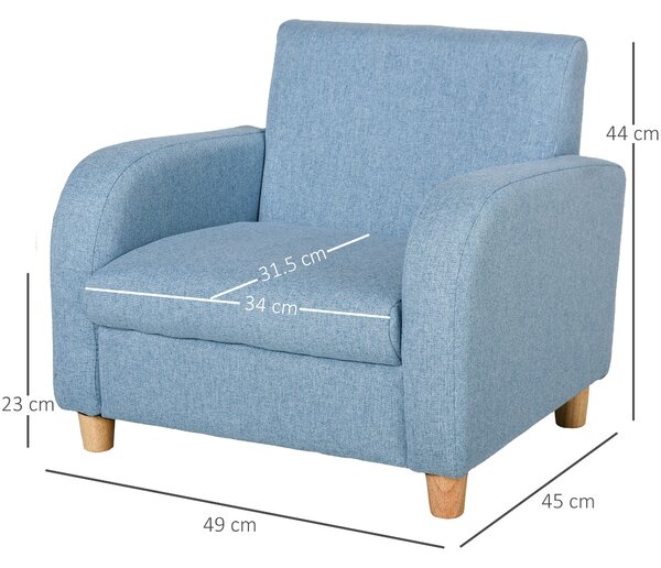HOMCOM Kids Sofa Mini Sofa Armchair Wood Frame Anti-Slip Legs High Back Bedroom Playroom Furniture for 3-6 Ages, Cat Scratch Anti, Blue Aosom UK